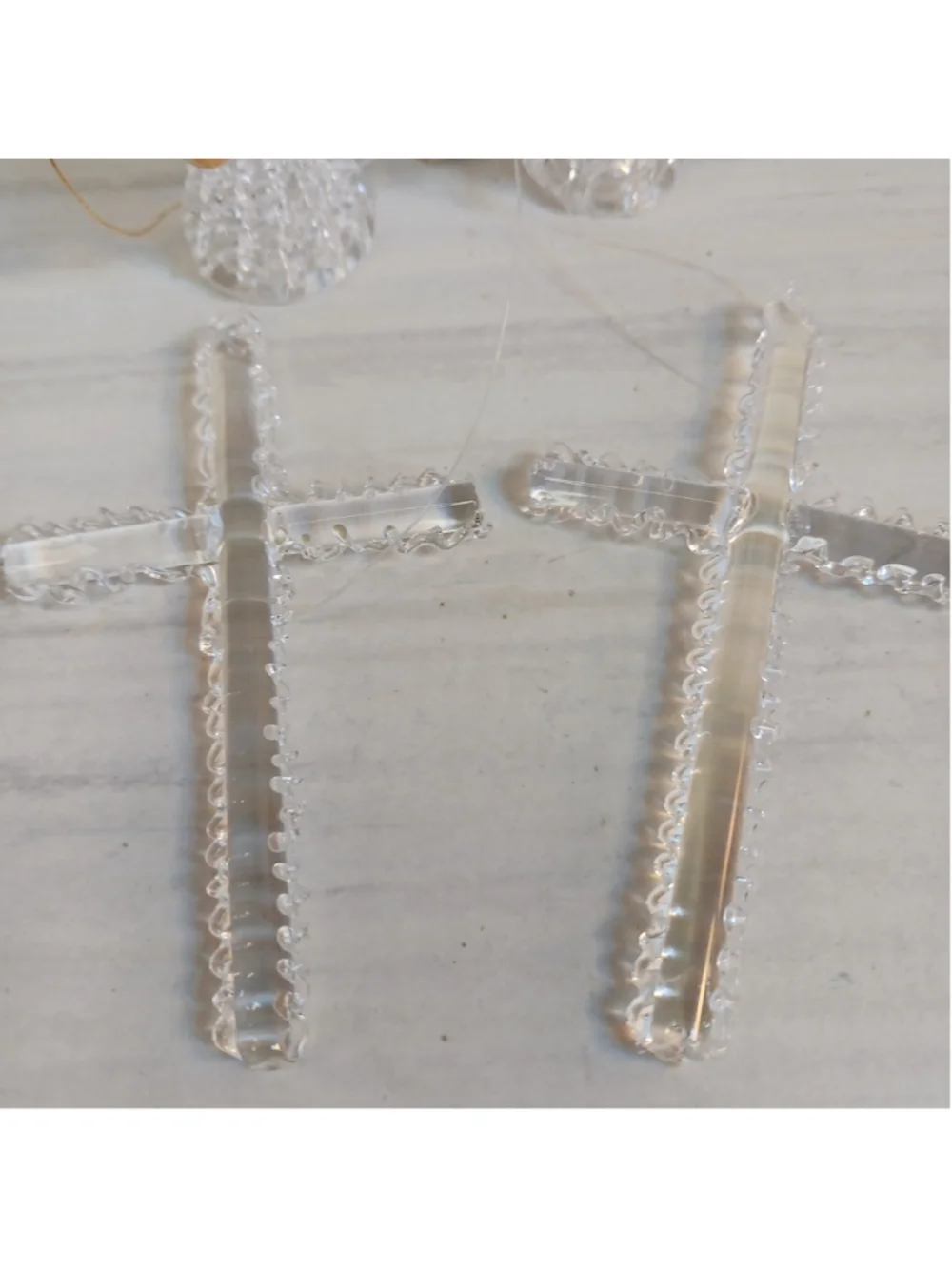 Lot Of 4 Vintage Handmade Glass Ornaments (2) Angel (2) Cross Grandmacore Cute